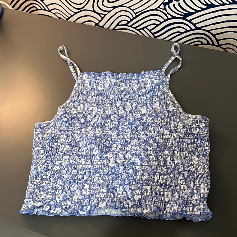 Forever 21 Blue and White Smocked Crop Camisole